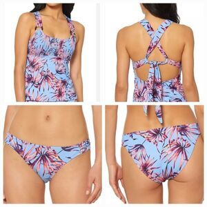 Jessica Simpson LILAC Palmy Days O-Ring Tankini swim top hipster bottoms medium